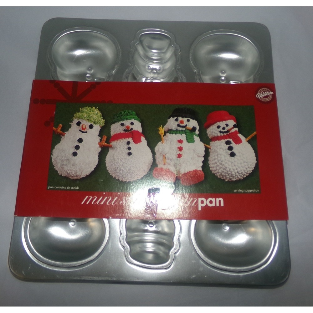 Wilton Mini Snowman Pan 2105-2092 6 Cavity Aluminum Holiday Cake Mold New